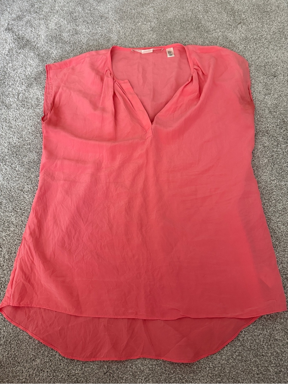 Max Studio Silk Coral Split V-Neck Blouse